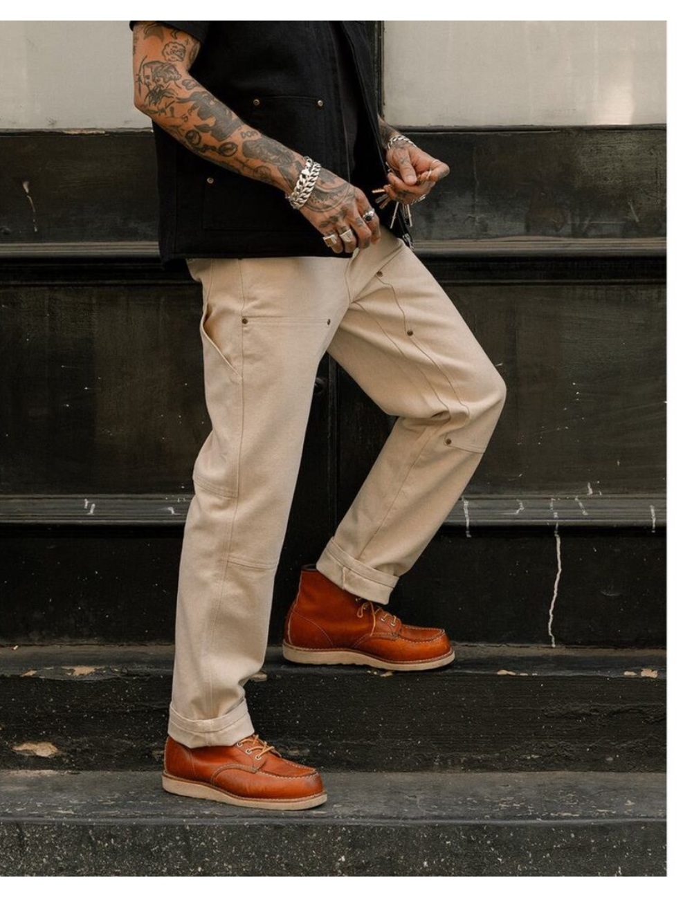 P&Co Albion Double Knee Relaxed Fit Men's Canvas Work Pants in Beige 32/32 NWOT